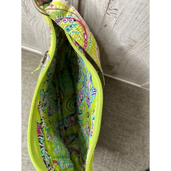 Ten Bears Quilted Paisley Shoulder Bag In Lime Green Pink Blue Zipper Closure - Picture 3 of 6